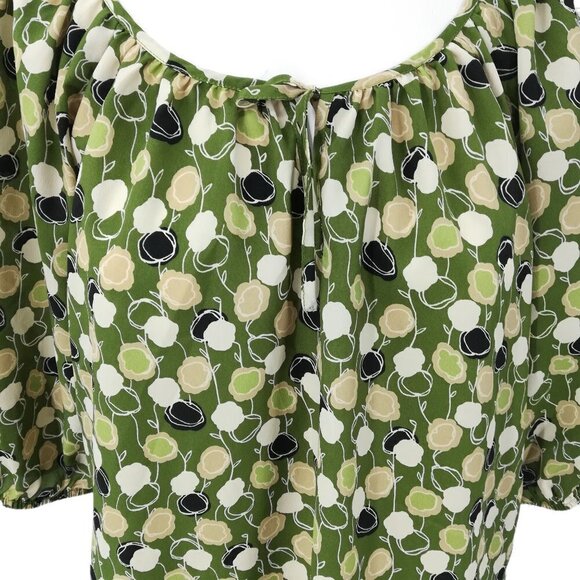 Ann Taylor Loft Peasant Blouse Size S Green Flowers Floral Abstract Short Sleeve - Picture 3 of 12